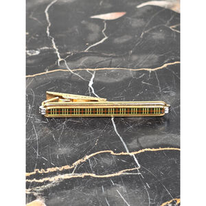 Rare Vtg Burberrys of London Two-Tone Gold & Silver Nova Check Plaid Tie Clip